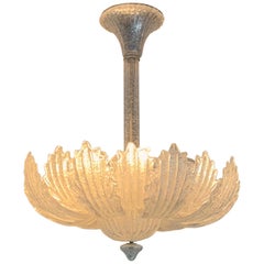 Wonderful Mid-Century Modern Murano Venetian Glass Leaf Bowl Form Light Fixture