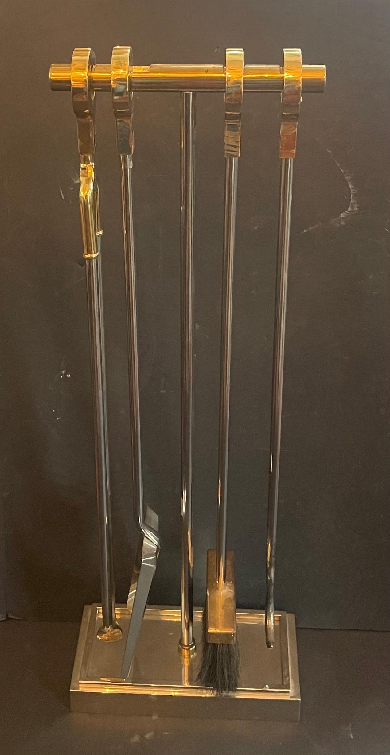 A Wonderful Mid-Century Modern Two Toned Polished Nickel & bronze / brass fireplace tool set Danny Alessandro.