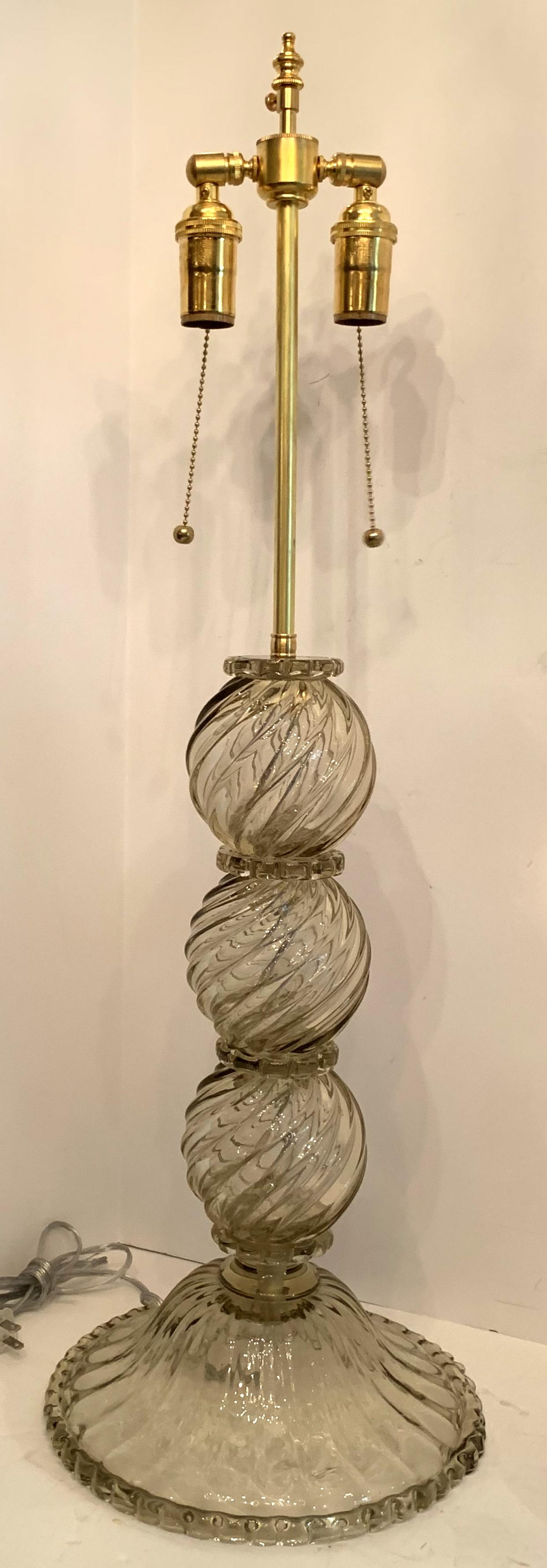 Wonderful Mid-Century Modern Pair Italian Venetian Swirl Murano Glass Deco Lamps 1