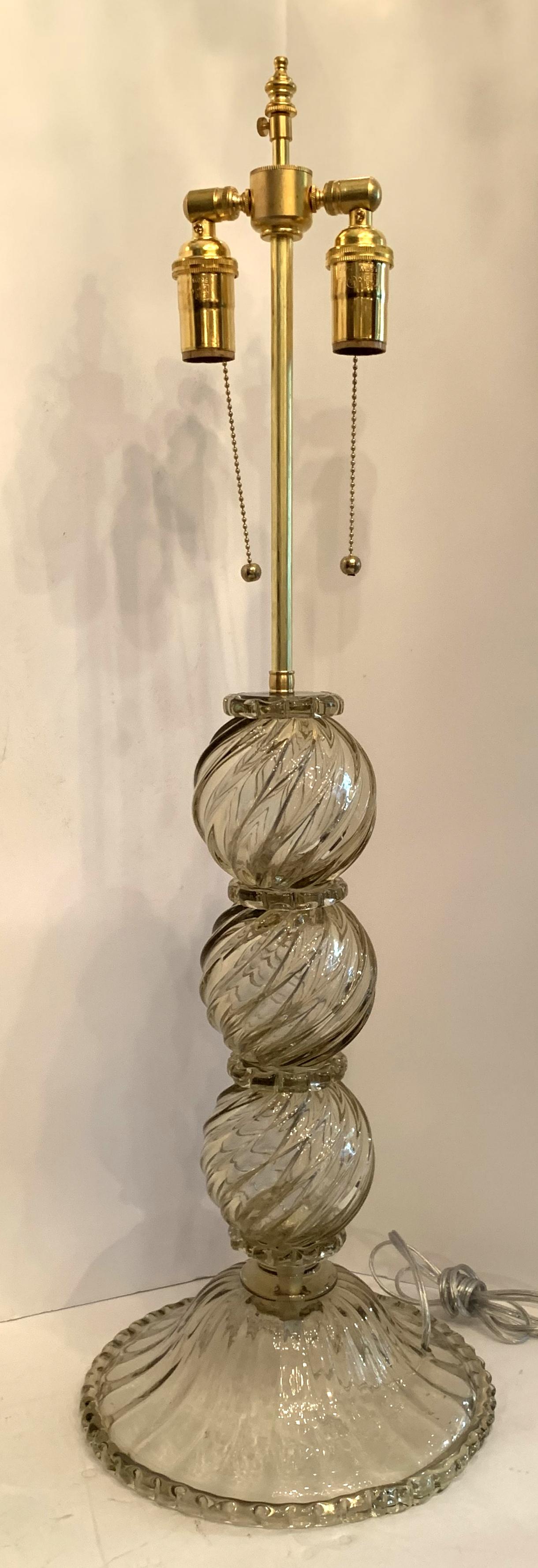 Wonderful Mid-Century Modern Pair Italian Venetian Swirl Murano Glass Deco Lamps 2