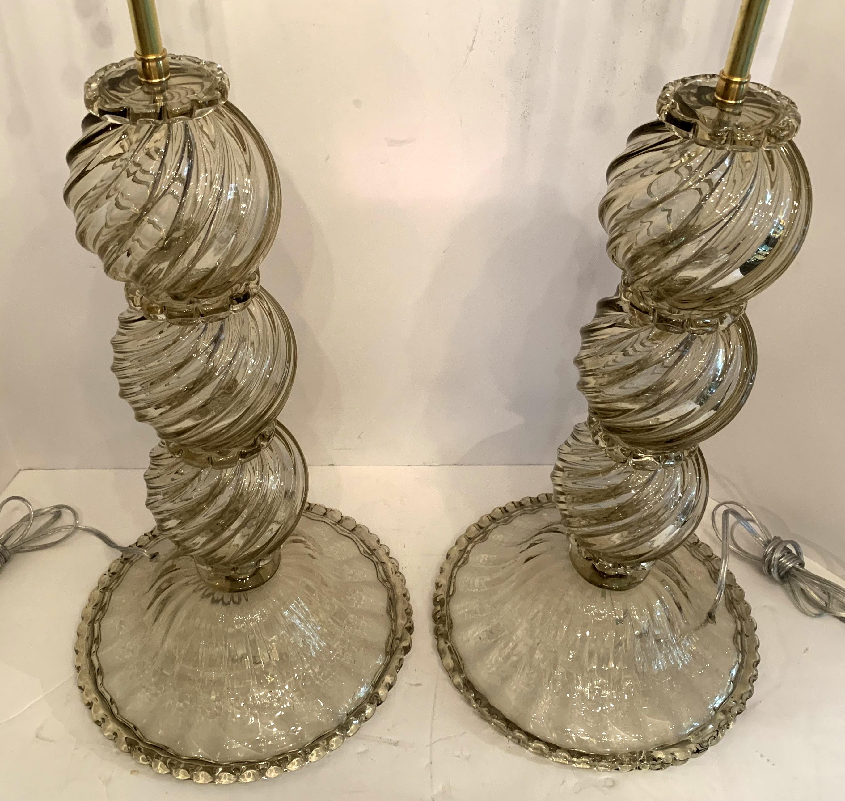 Wonderful Mid-Century Modern Pair Italian Venetian Swirl Murano Glass Deco Lamps 3