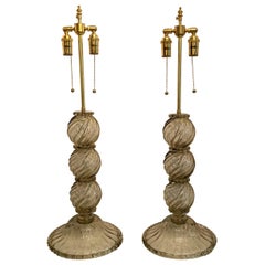Wunderschöne italienische venezianische Wirbel-Muranoglas-Deko-Lampen, Mid-Century Modern, Paar