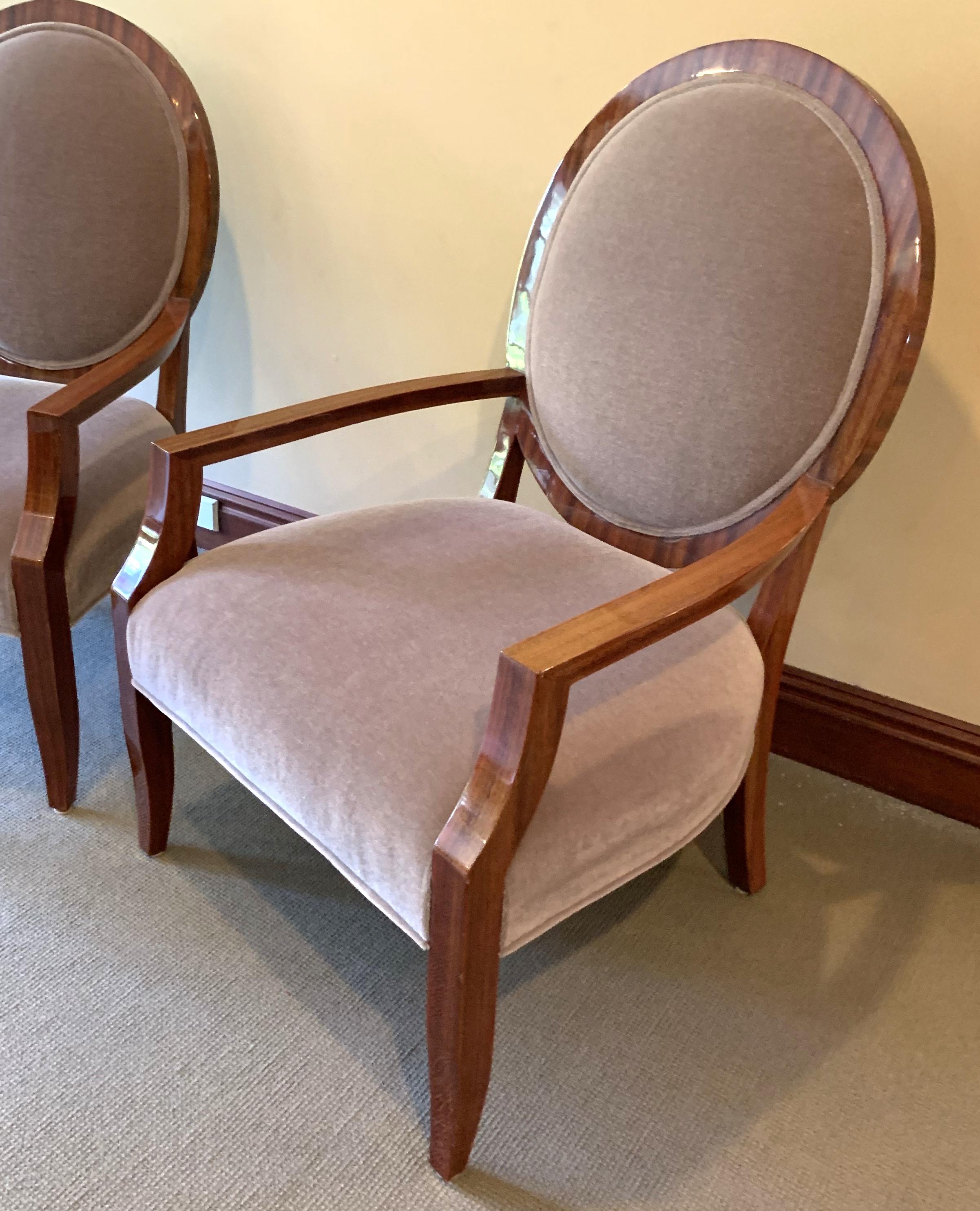 Wonderful Mid-Century Modern Pair of Macassar Wood Mohair Upholstery Armchairs In Good Condition For Sale In Roslyn, NY