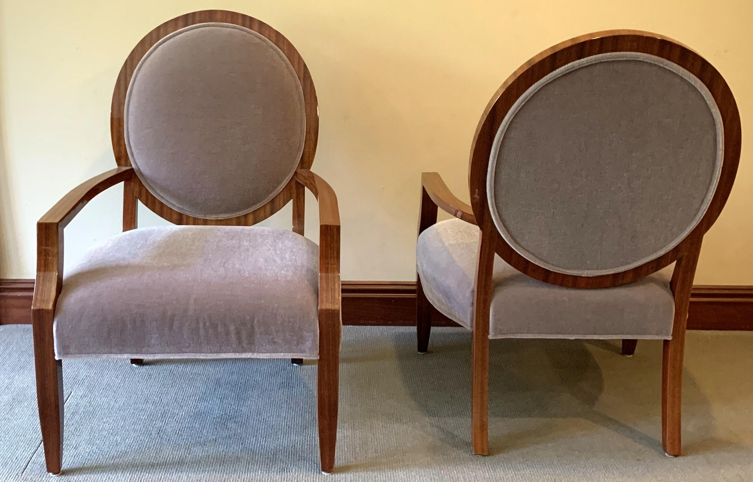 20th Century Wonderful Mid-Century Modern Pair of Macassar Wood Mohair Upholstery Armchairs For Sale