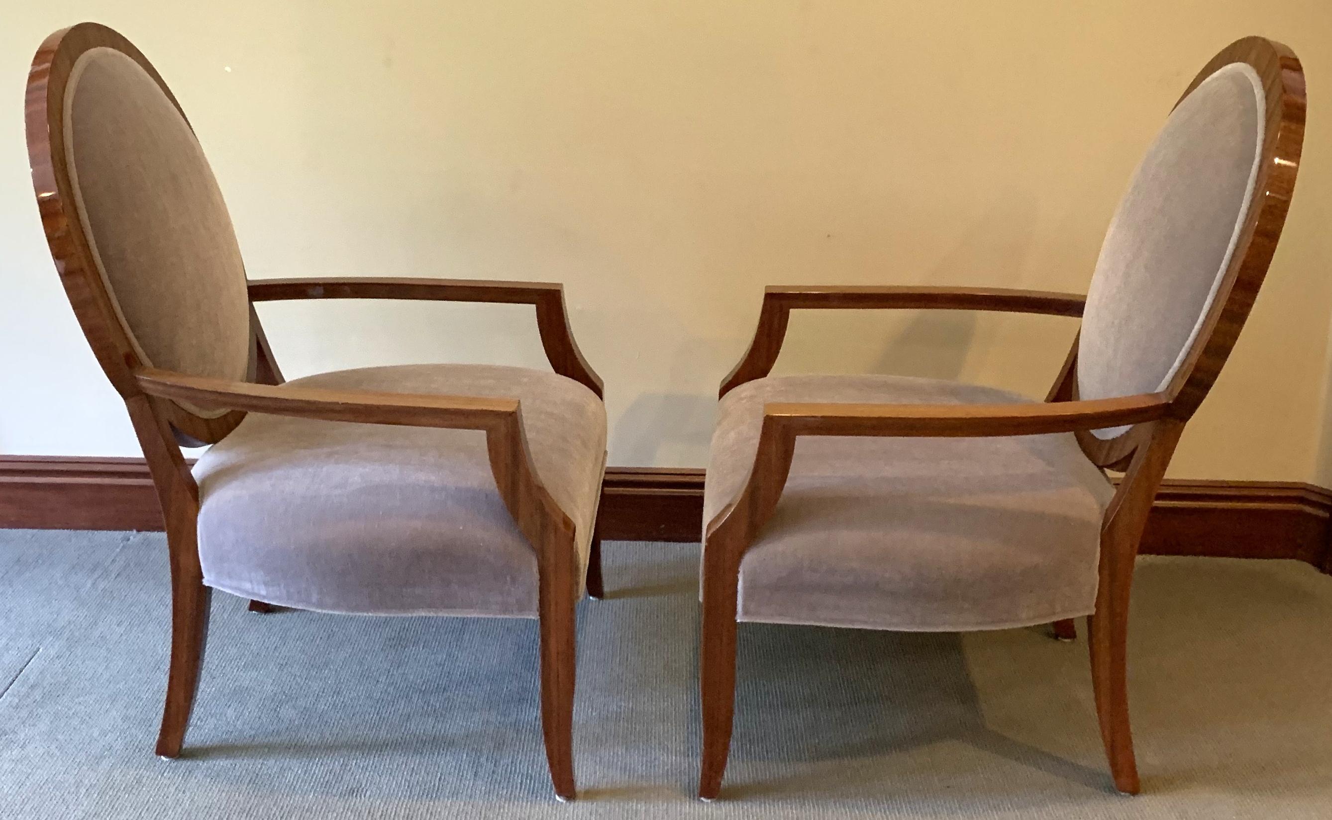 Wonderful Mid-Century Modern Pair of Macassar Wood Mohair Upholstery Armchairs For Sale 1