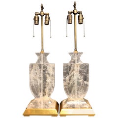 Wonderful Mid-Century Modern Pair Rock Quartz Crystal Gold Gilt Urn Form Lamps