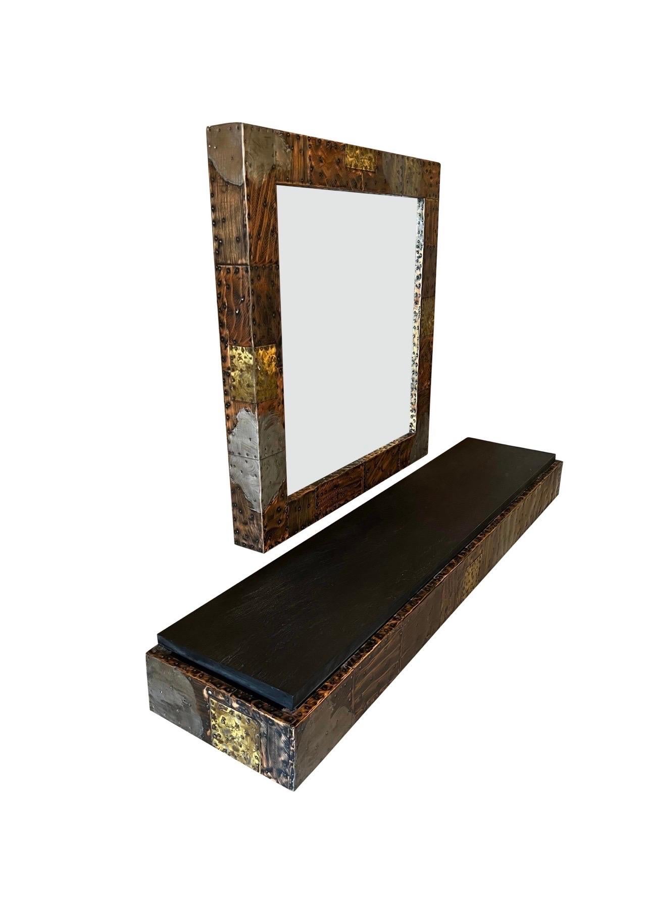 Bronze Wonderful Mid-Century Modern Paul Evans Patchwork Brutalist Mirror Console Table