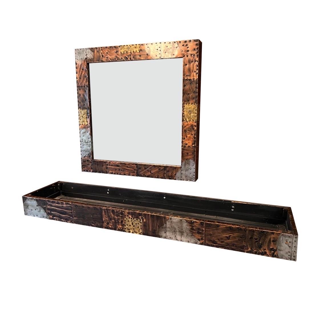 Wonderful Mid-Century Modern Paul Evans Patchwork Brutalist Mirror Console Table 1