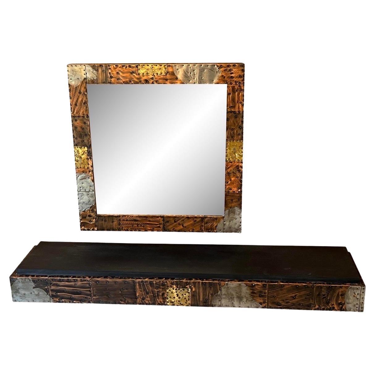 Wonderful Mid-Century Modern Paul Evans Patchwork Brutalist Mirror Console Table