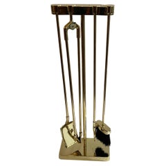 Wonderful Mid-Century Modern Polished Brass Fireplace Fire Place Tool Set
