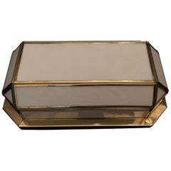 Wonderful Mid-Century Modern Polished Brass White Slag Glass Flush Mount Fixture