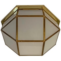 Wonderful Mid-Century Modern Polished Brass White Slag Glass Flush Mount Fixture