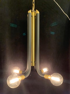Wonderful Mid-Century Modern Retro Patinated Bronze Tubular Large Light Fixture