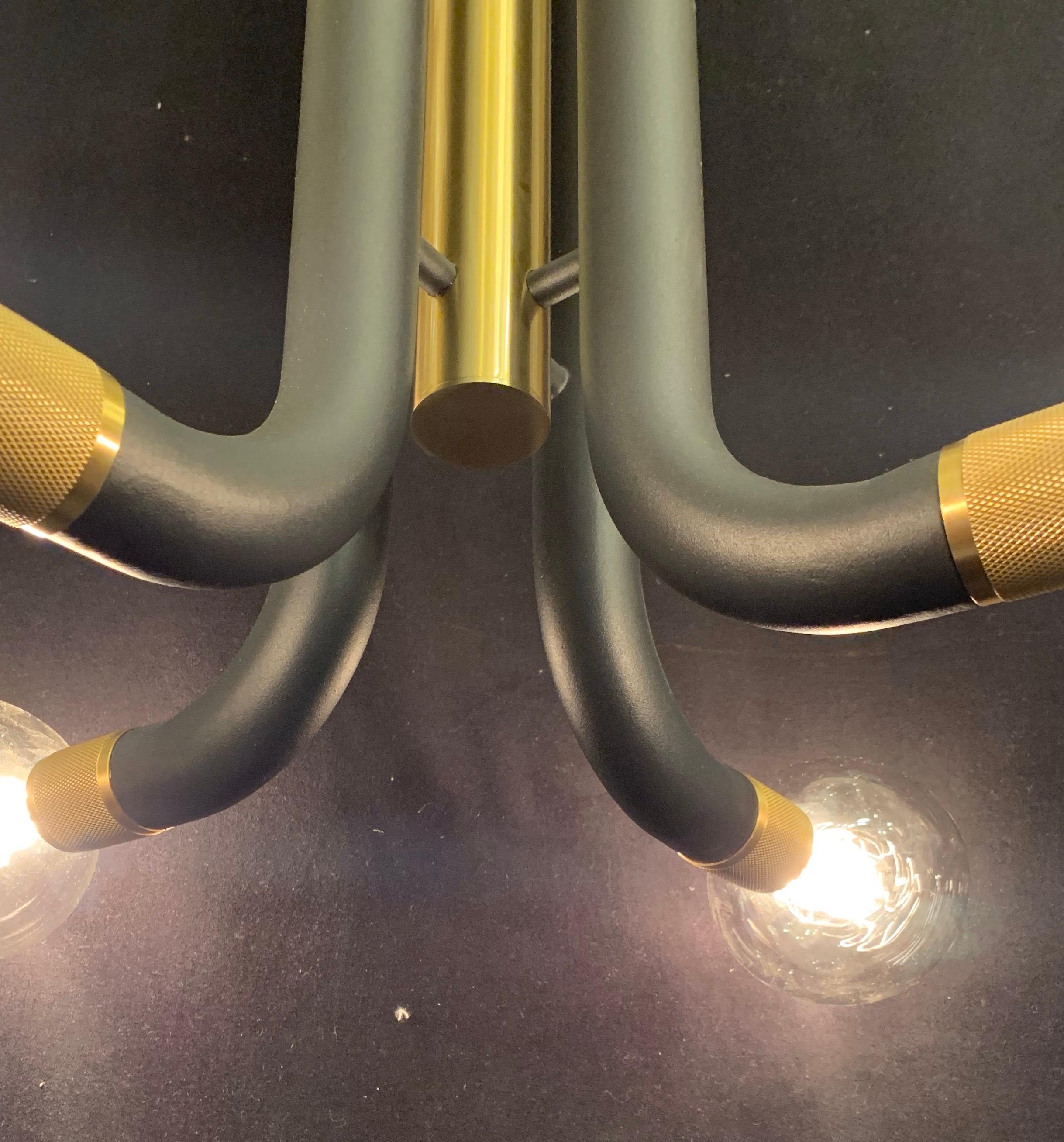 Wonderful Mid-Century Modern Retro Patinated Bronze Tubular Large Light Fixture In Good Condition For Sale In Roslyn, NY
