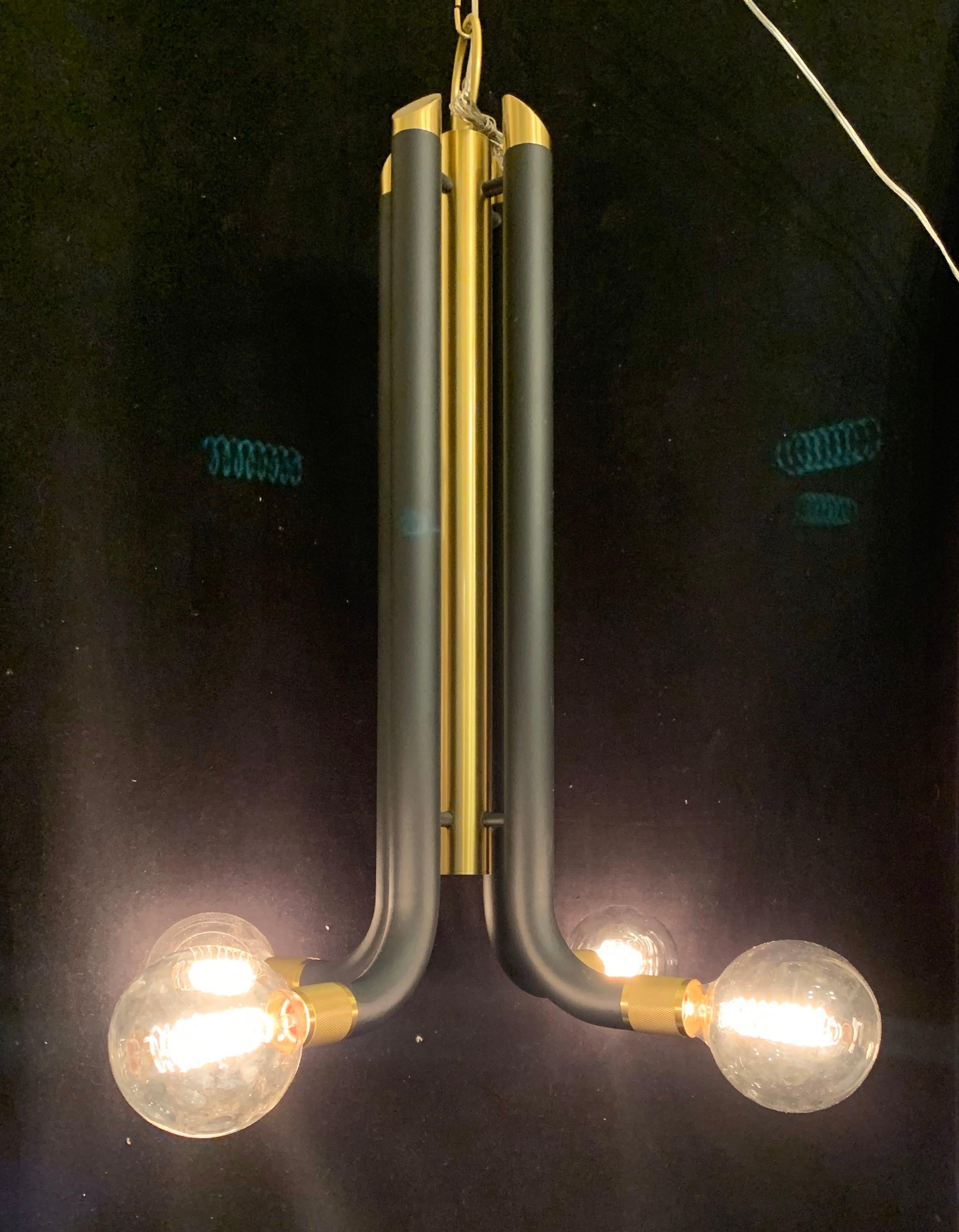Wonderful Mid-Century Modern Retro Patinated Bronze Tubular Large Light Fixture For Sale 1