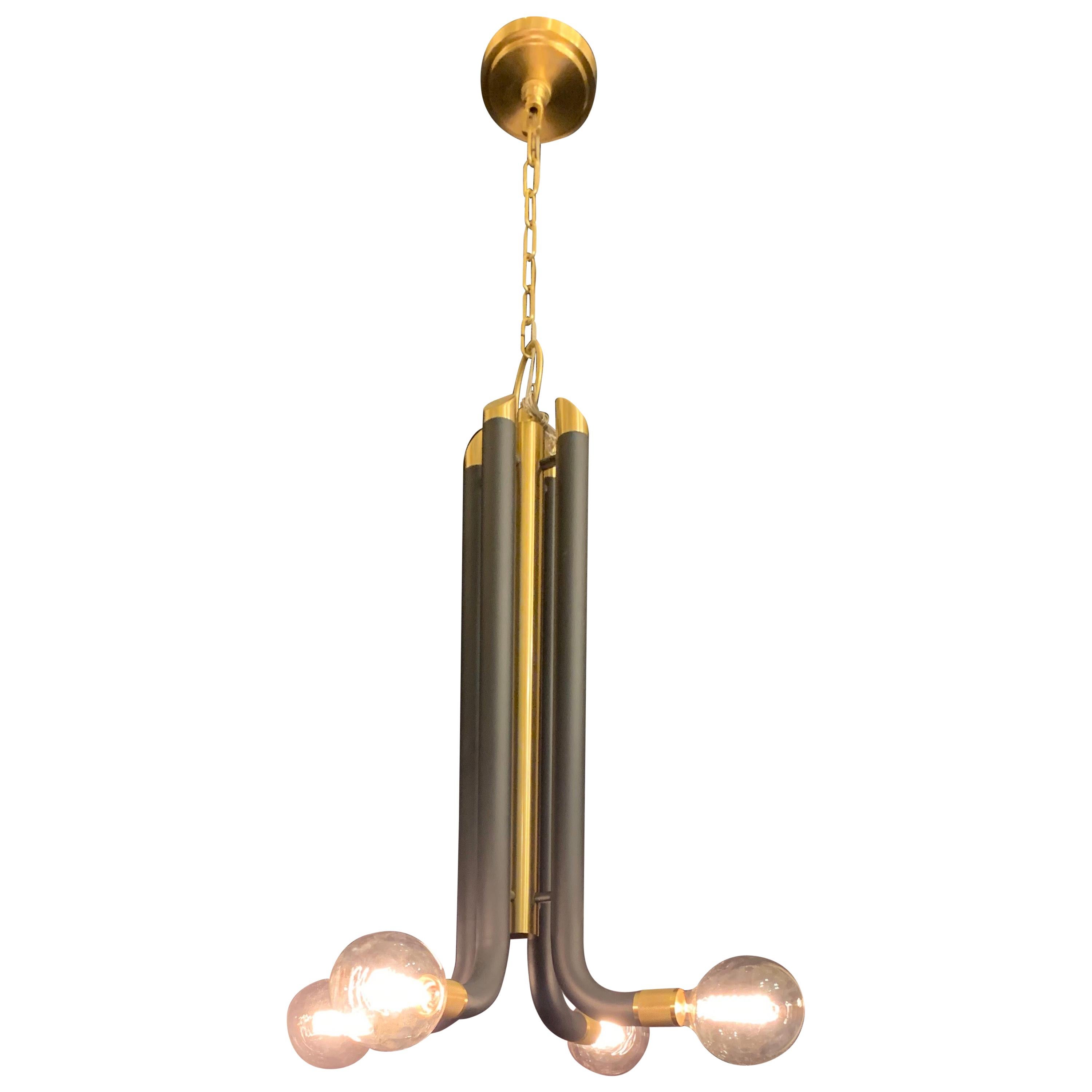 Wonderful Mid-Century Modern Retro Patinated Bronze Tubular Large Light Fixture For Sale