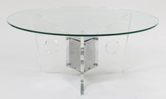 Wonderful Mid-Century Modern Round Glass Top Lucite & Chrome Base Coffee Table