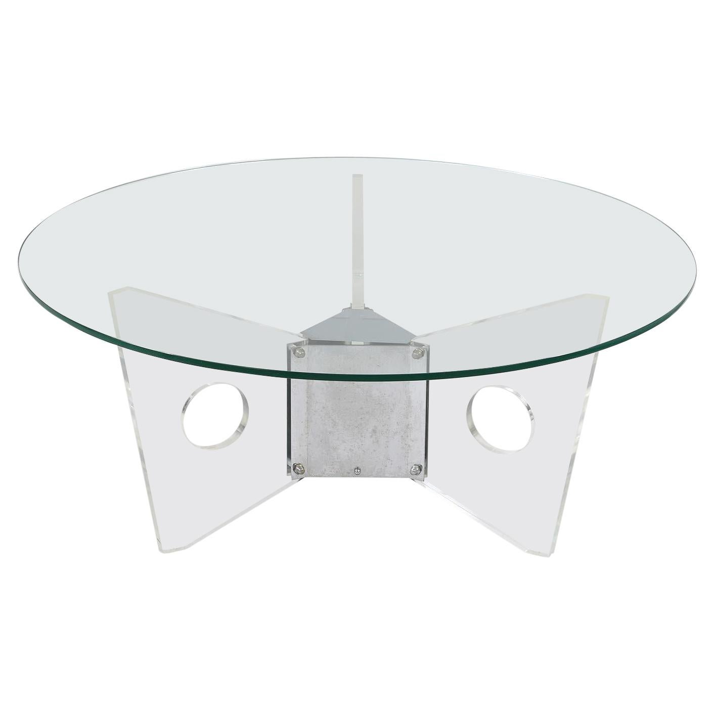 Wonderful Mid-Century Modern Round Glass Top Lucite & Chrome Base Coffee Table