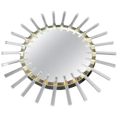 Wonderful Mid-Century Modern Round Sputnik Lucite Rod Polished Nickel Mirror