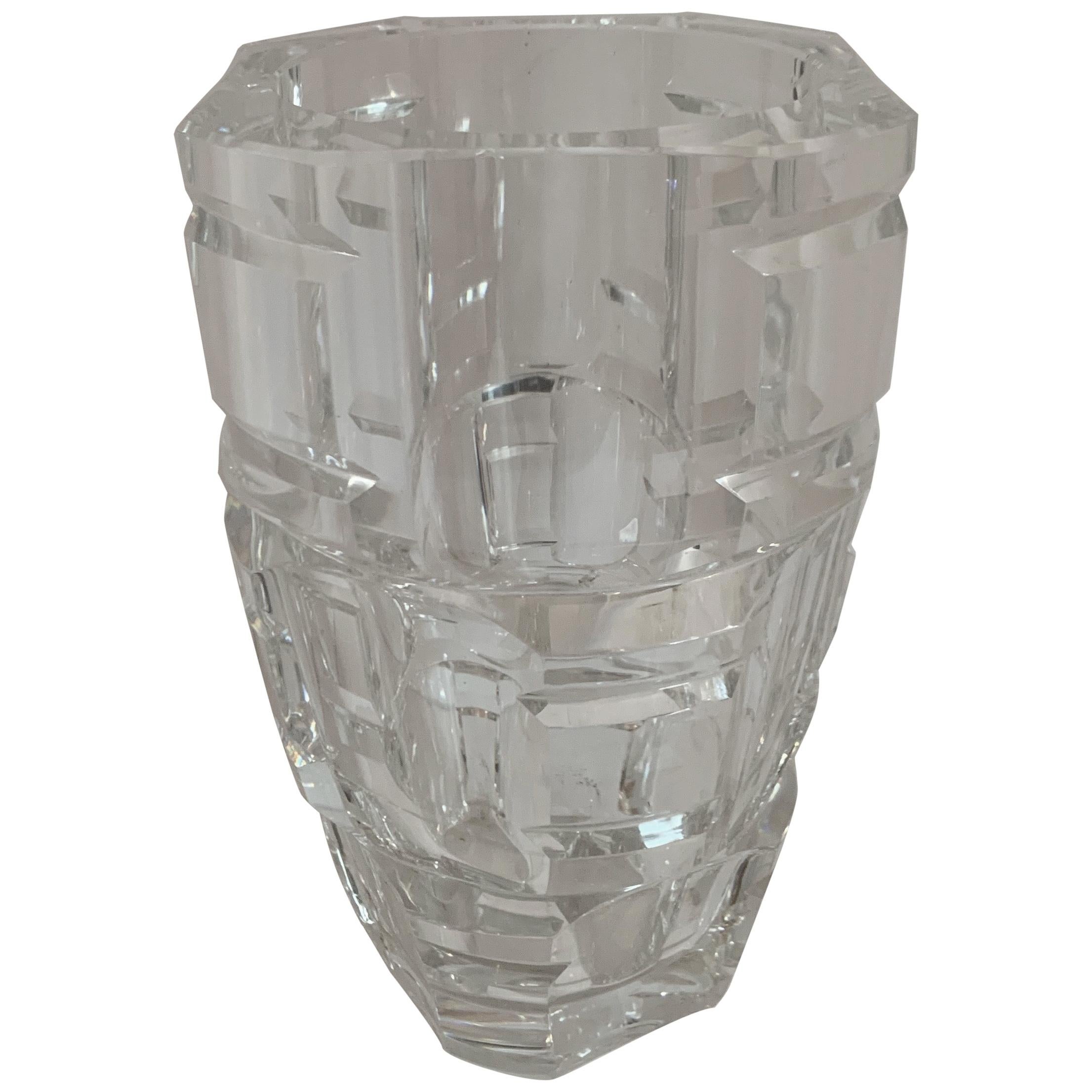Wonderful Mid-Century Modern Val Saint Lambert Heavy Cut Crystal Chunky Vase