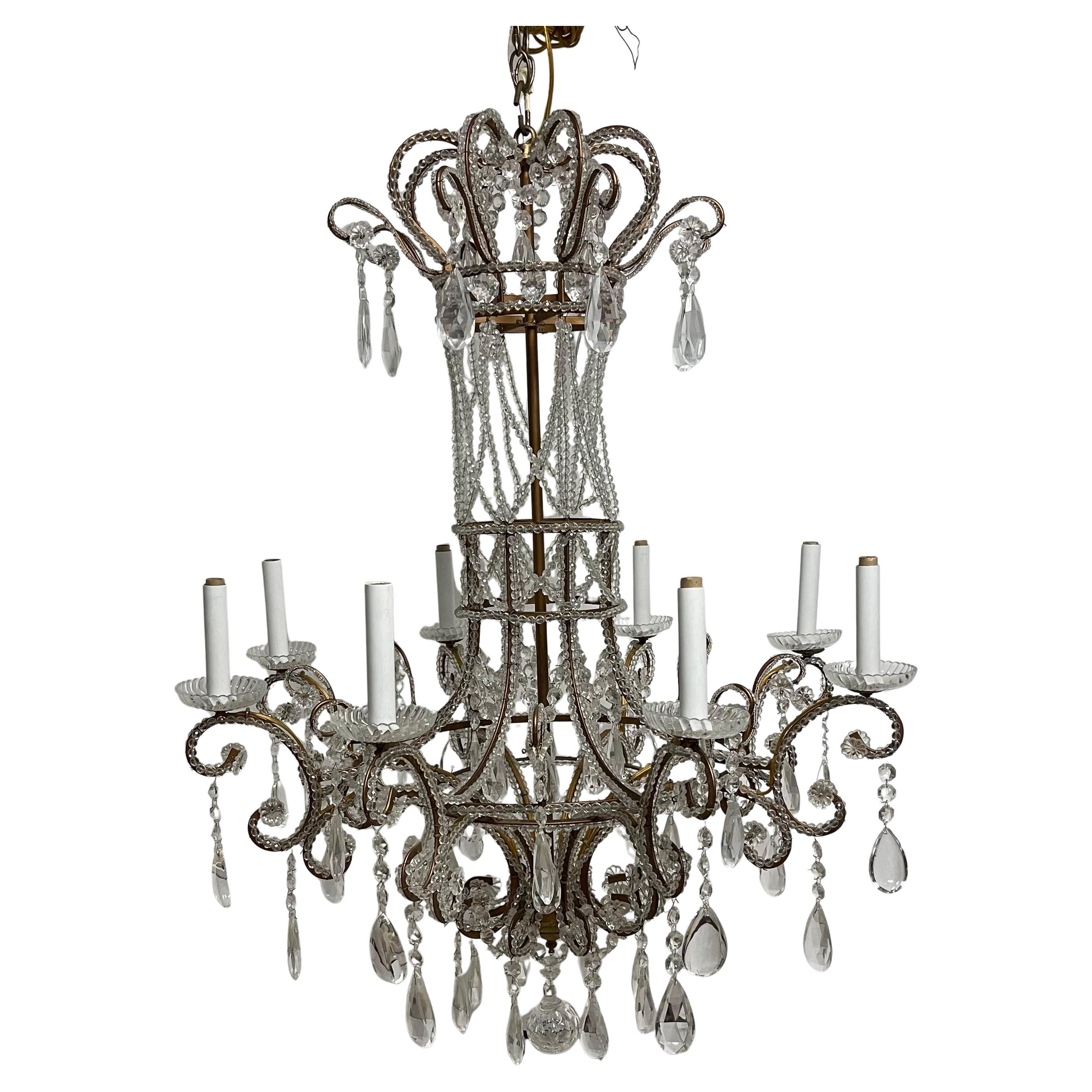 Wonderful Mid-Century Modern Venetian Large Venetian Crystal Beaded Chandelier