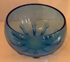 Wonderful Mid-Century Modern Verlys Teardrop Blue Art Glass Centerpiece Bowl