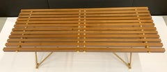 Wonderful Mid-Century Modern Wood Slat Polished Brass Coffee Cocktail Table