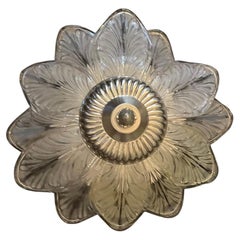 Wonderful Mid Century Murano Art Glass Leaf Nickel Flush Mount Ceiling Fixture