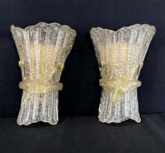 Wonderful Mid Century Pair Italian Murano Art Glass Wall Sconces Barovier & Toso