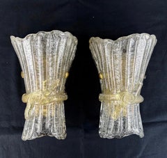 Wonderful Mid Century Pair Italian Murano Art Glass Wall Sconces Barovier & Toso