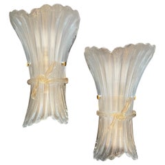 Merveilleuse paire d'appliques murales italiennes en verre d'art de Murano du milieu du siècle dernier Barovier & Toso