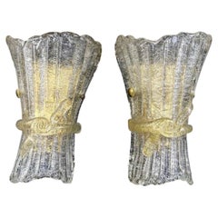 Wonderful Mid Century Pair Italian Murano Art Glass Wall Sconces Barovier & Toso