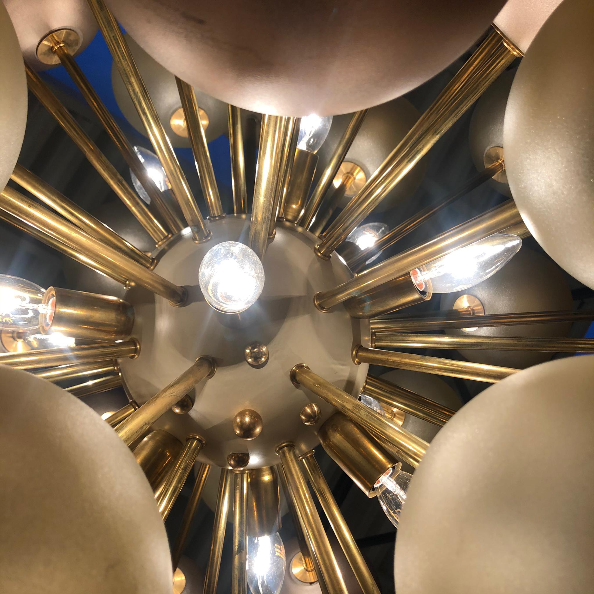 Wonderful Midcentury Sputnik Brass and Glass Shades Italian Chandelier 8