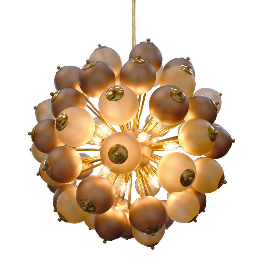 Contemporary Wonderful Midcentury Sputnik Brass and Glass Shades Italian Chandelier