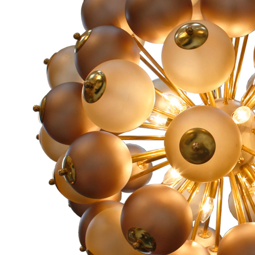 Wonderful Midcentury Sputnik Brass and Glass Shades Italian Chandelier 2