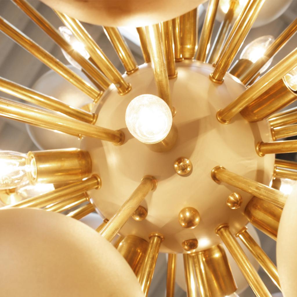 Wonderful Midcentury Sputnik Brass and Glass Shades Italian Chandelier 3