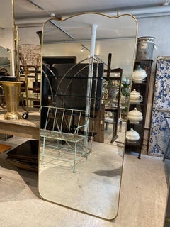 Wonderful Midcentury Italian Brass Mirror, Curved Top