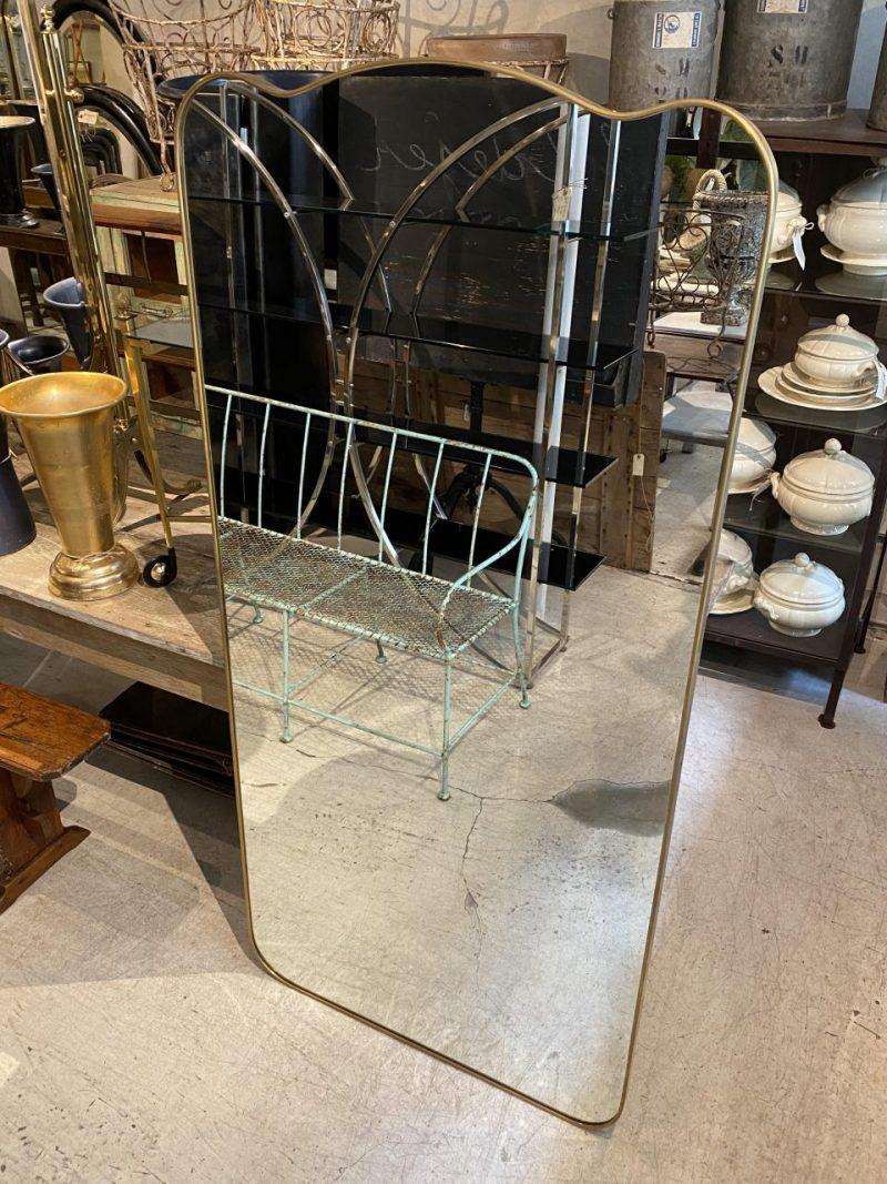 Wonderful Midcentury Italian Brass Mirror, Curved Top For Sale 2
