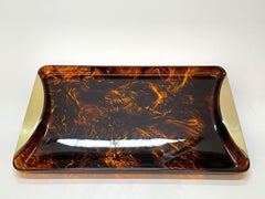 Wonderful Mid-Century Lucite and Brass Tableware with Tortoiseshell Effect 1970s
