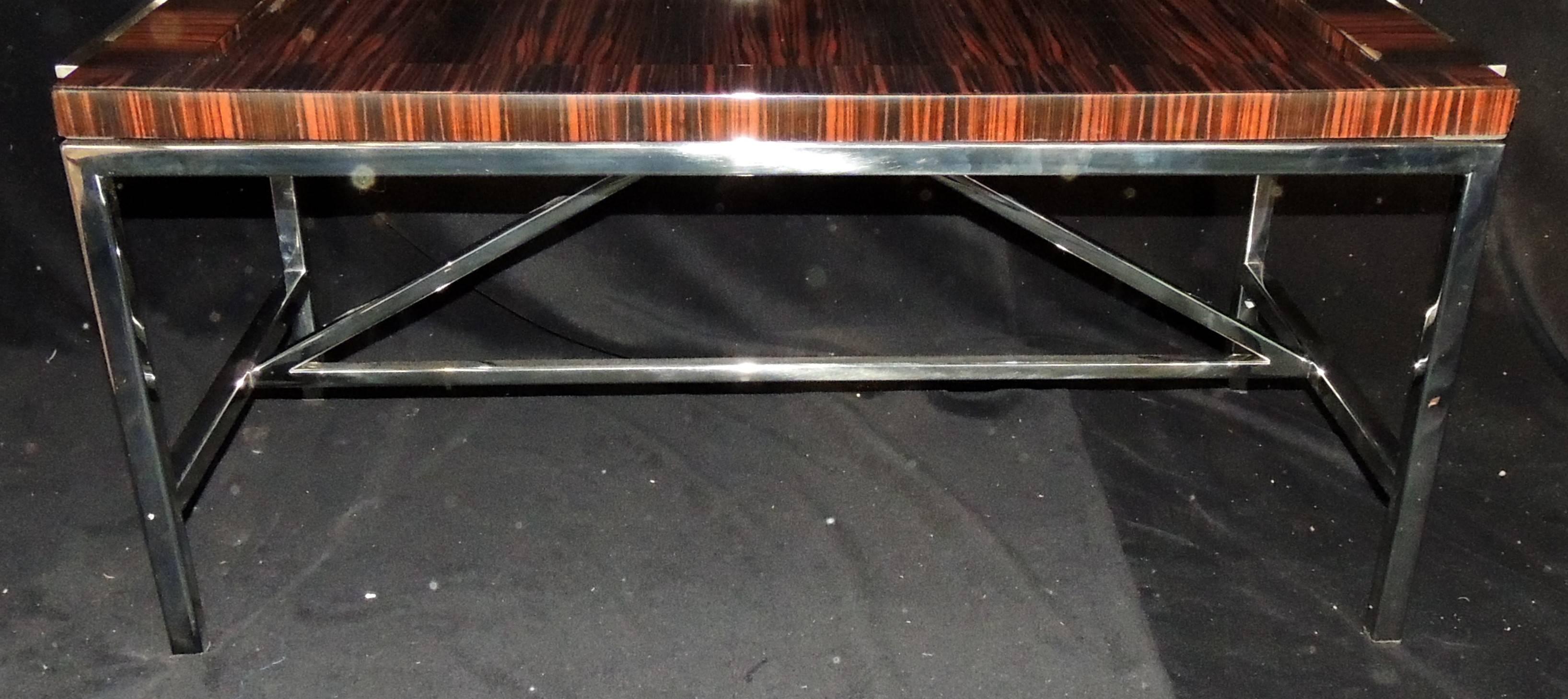 Wonderful Midcentury Macassar Ebony Polished Nickel Deco Tray Top Coffee Table In Good Condition For Sale In Roslyn, NY