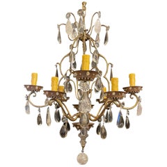 Wonderful Midcentury Rock Bronze Crystal Beaded Flower Maison Baguès Chandelier