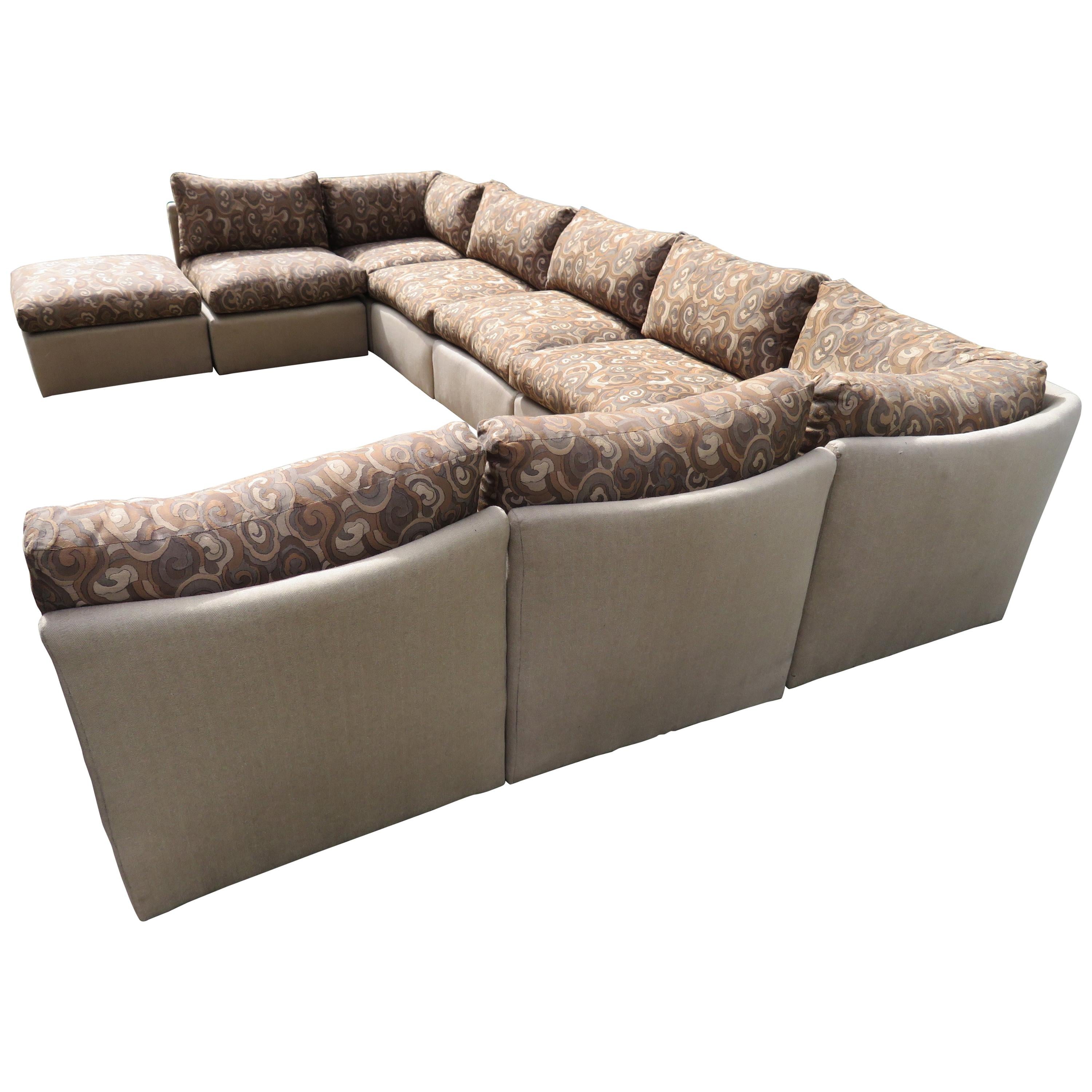 Wonderful Milo Baughman 9-Piece Curved Back Sectional Sofa Mid-Century Modern