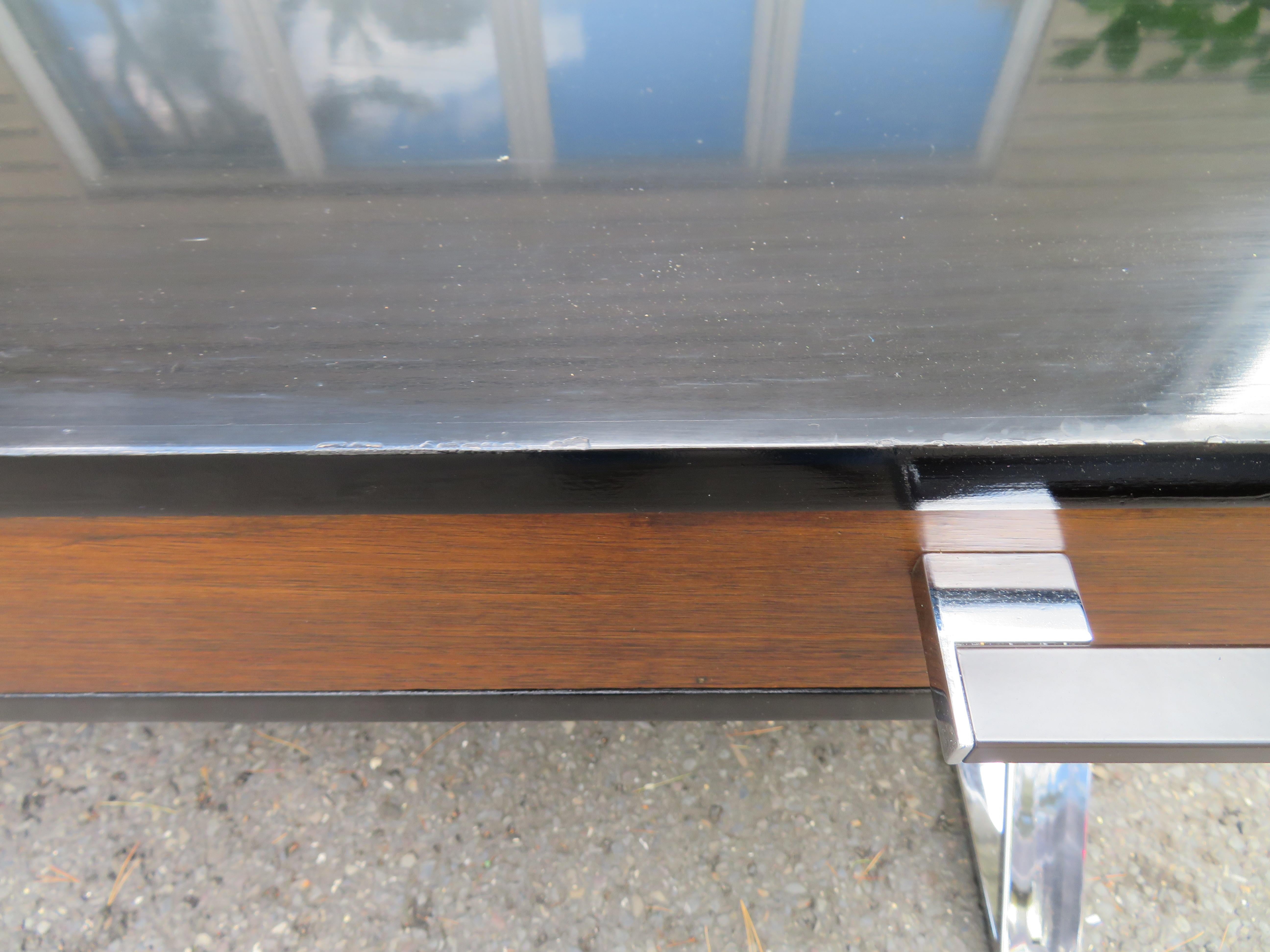 Wonderful Milo Baughman style Black Lacquered Rosewood Desk Chrome X Base  For Sale 9