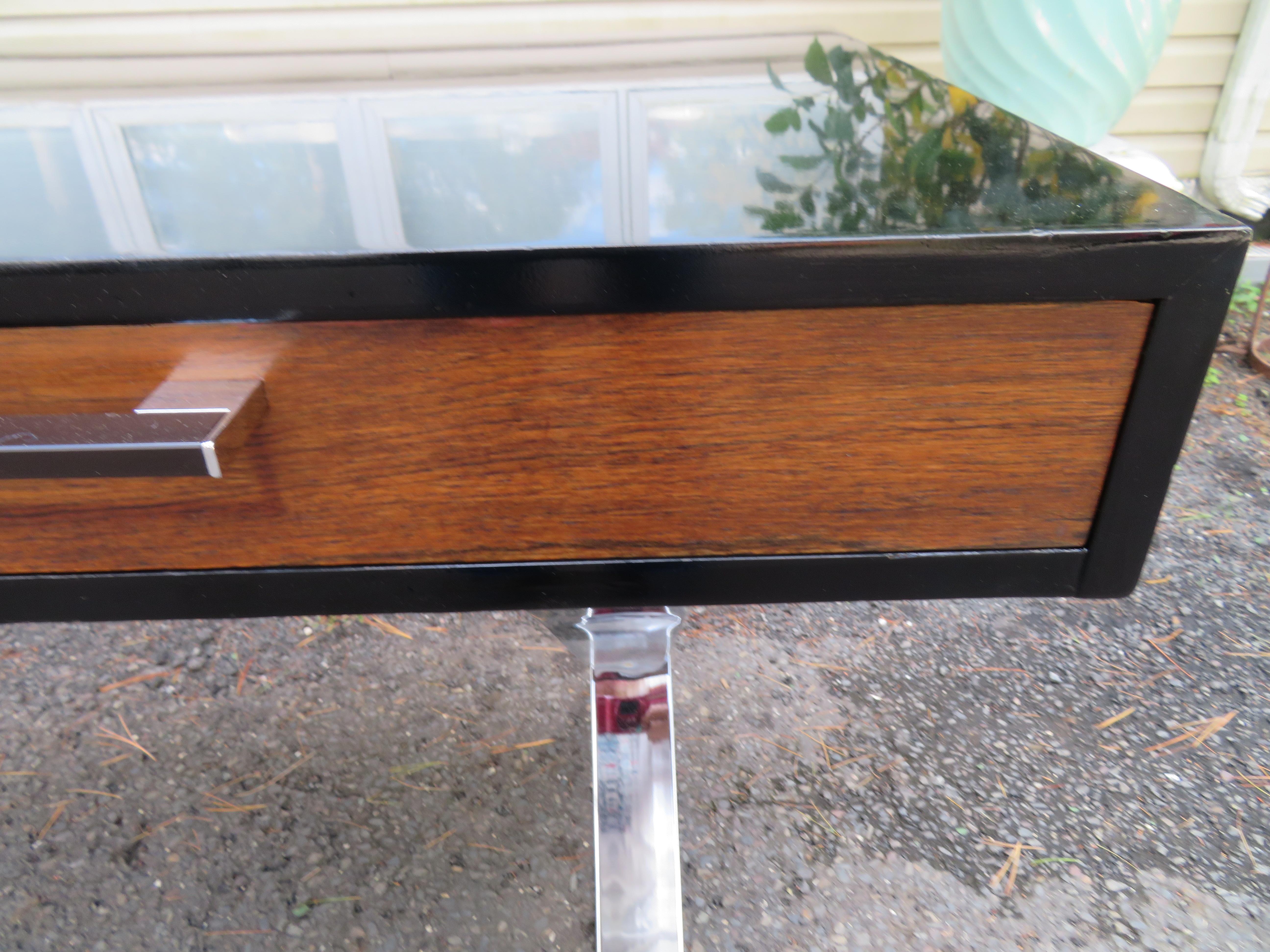 Wonderful Milo Baughman style Black Lacquered Rosewood Desk Chrome X Base  For Sale 2