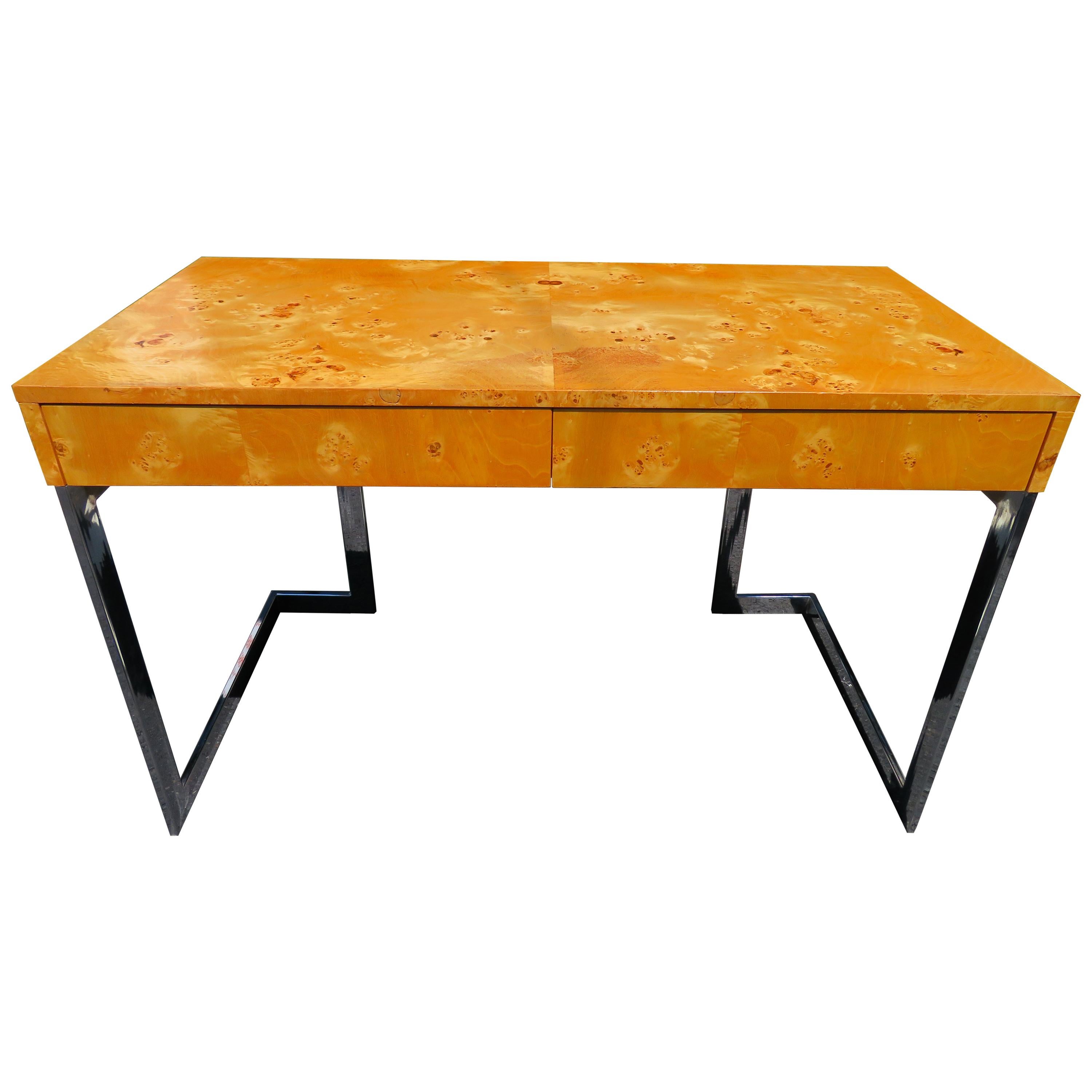 Wonderful Arthur Umanoff Olivewood Chrome Desk Mid-Century Modern For Sale