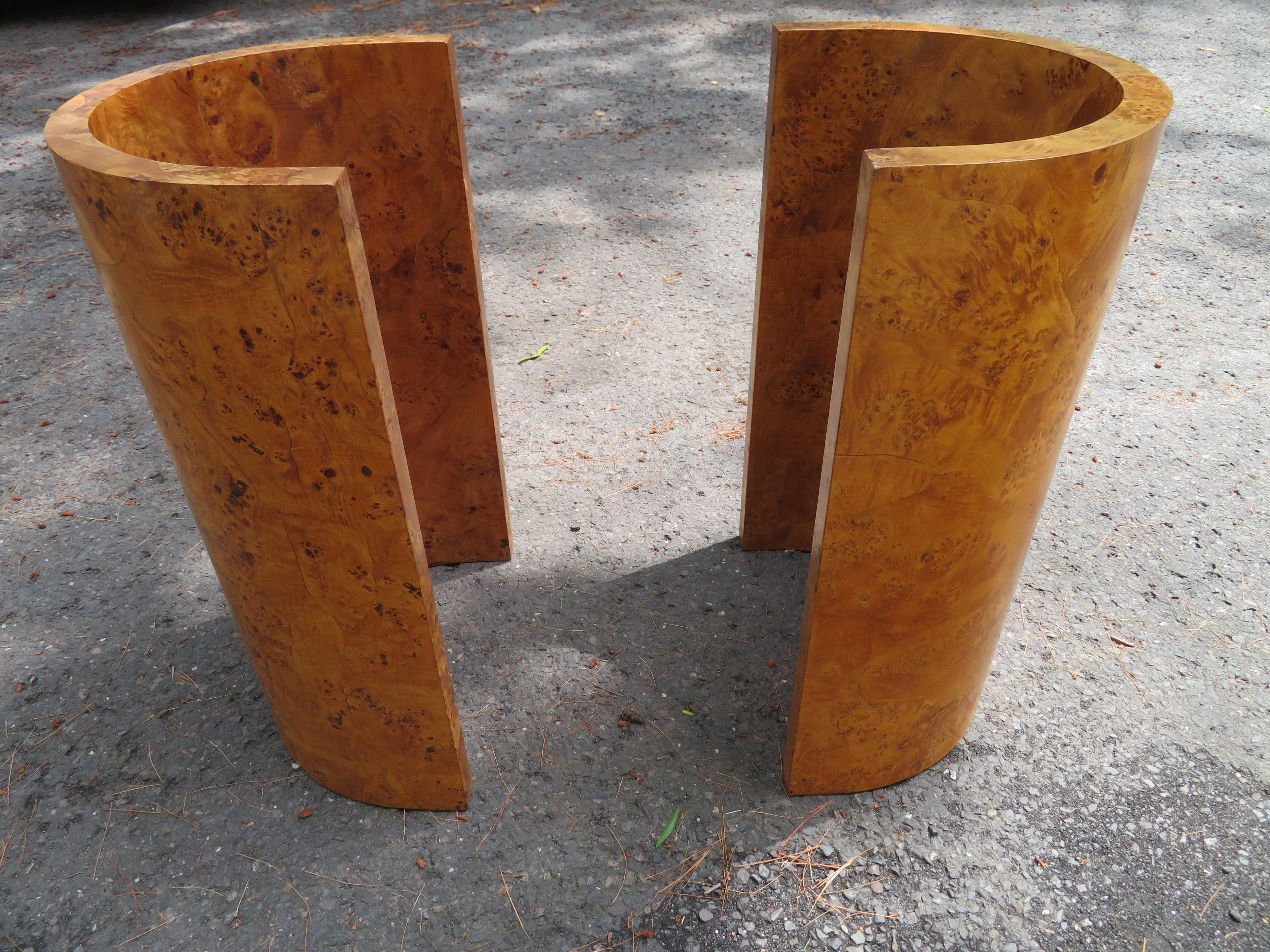 Wonderful Milo Baughman Style Burled Double U-Shaped Pedestal Dining Table 7