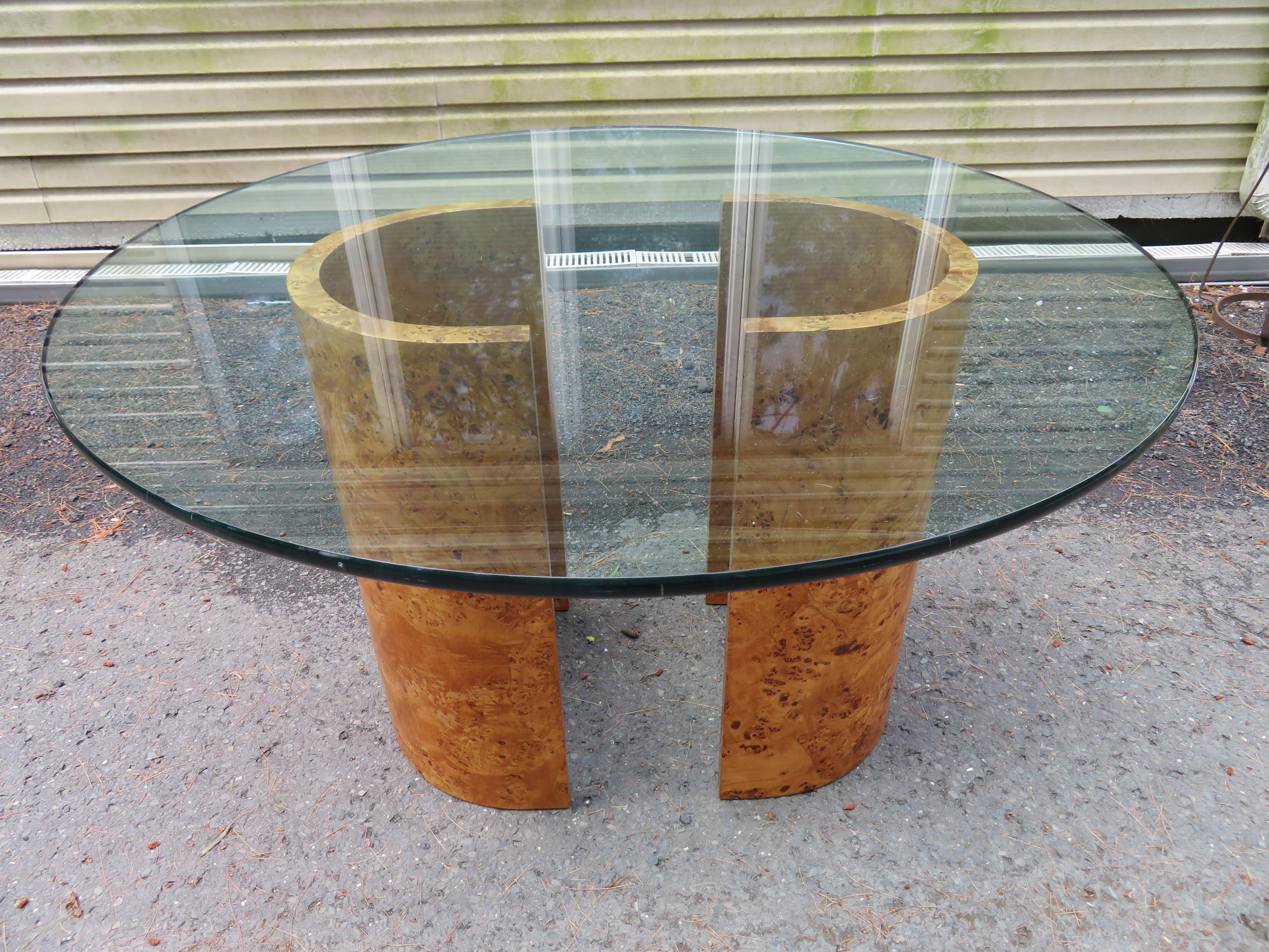 Wonderful Milo Baughman Style Burled Double U-Shaped Pedestal Dining Table 8