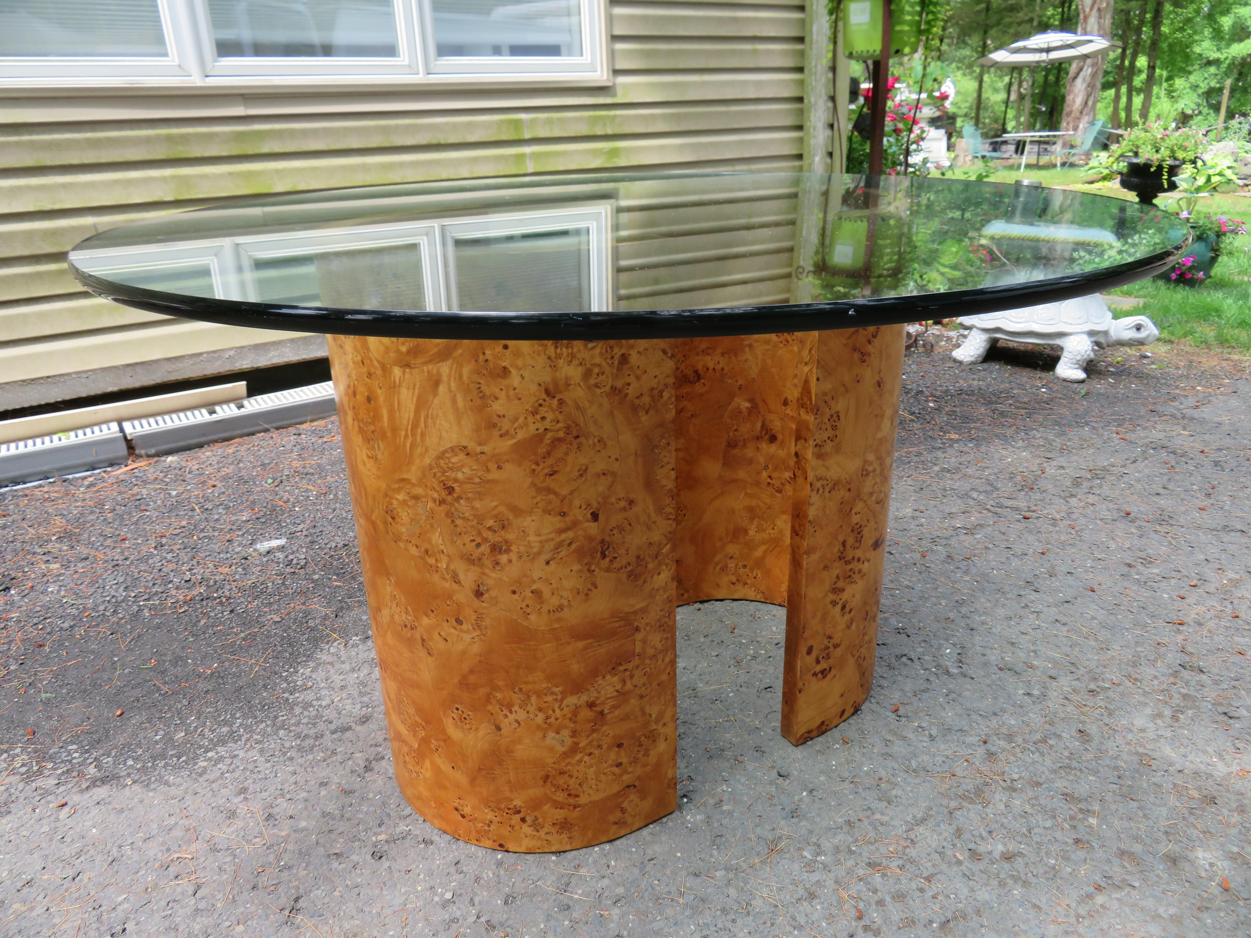Mid-Century Modern Wonderful Milo Baughman Style Burled Double U-Shaped Pedestal Dining Table