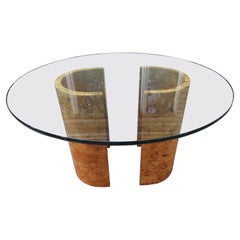 Wonderful Milo Baughman Style Burled Double U-Shaped Pedestal Dining Table
