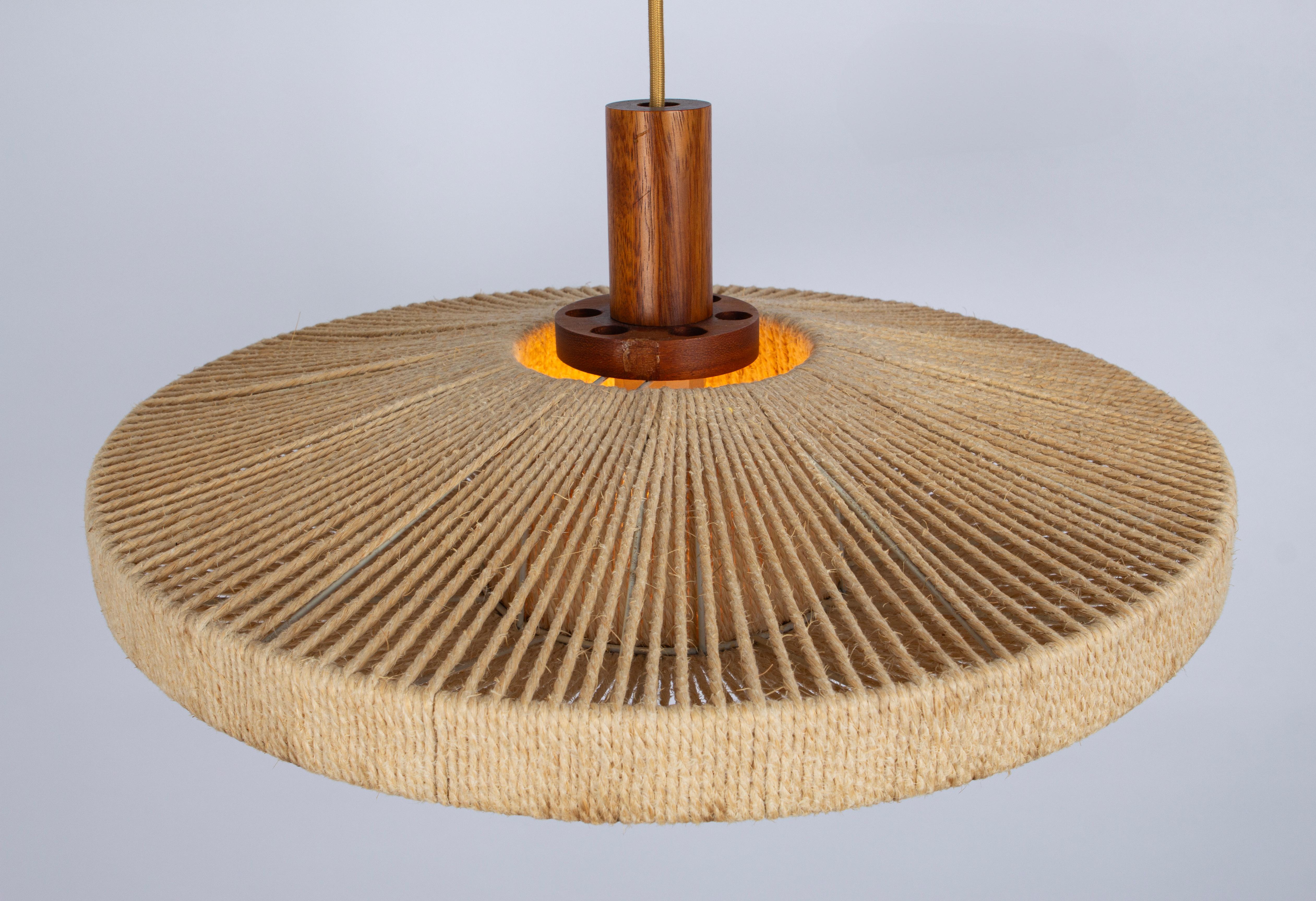 Wonderful Minimalistic Teak Chandelier by Temde, Switzerland 1960s 2
